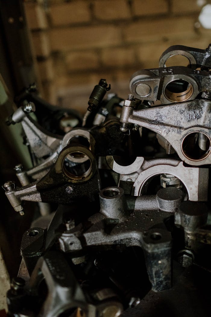 team-02 Detailed view of metal engine components, showcasing machinery intricacies.